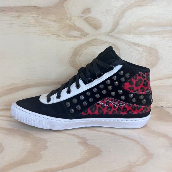 Just Cavalli-Studded Snake Embossed Hi Top-Sneakers-Black-Men's-8.5-S12WS0042 - Picture 4 of 9